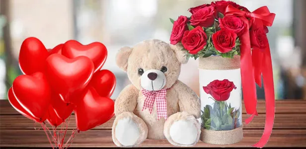 Flowers, Teddy and Balloons